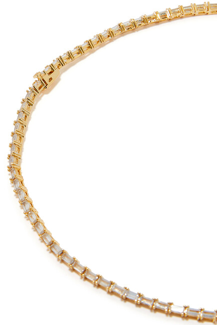 Baguette & Oval Cut Lariet Necklace, Gold Plated Brass & Cubic Zirconia